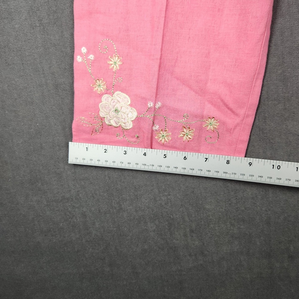Sag Harbor Pants Womens Size 8 Petite Cropped Linen‎ Embroidered Floral Pink - Picture 9 of 10
